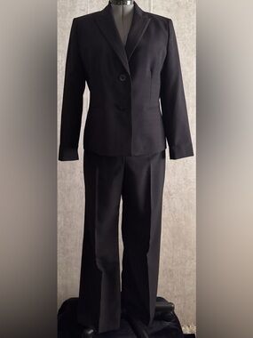 Le Suit Women 2pc Drk Brn Pinstripe Professional Button Up Jacket Pant Suit S16P